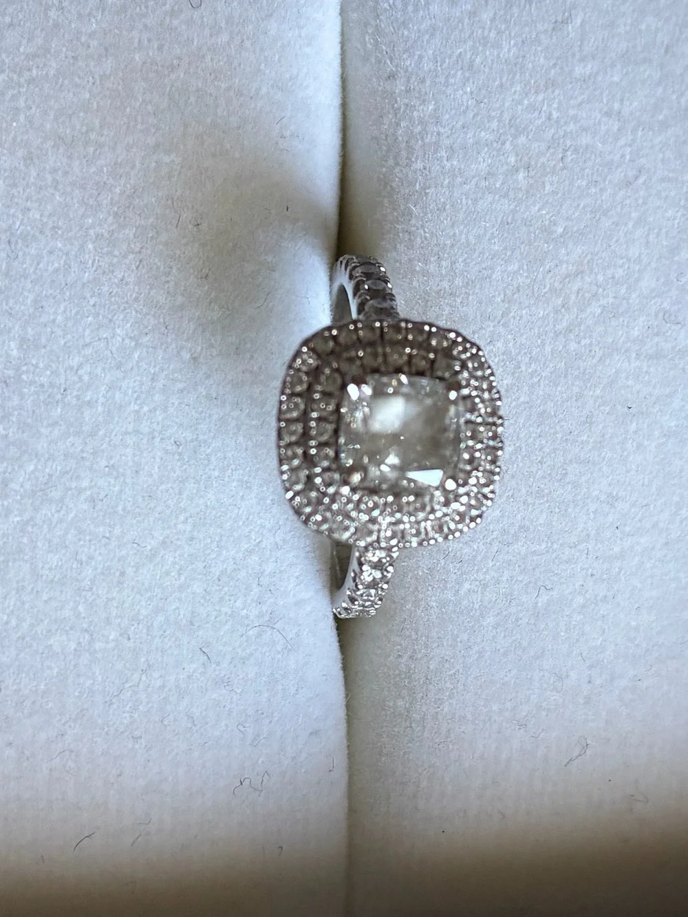 Whit gold double Halo Cushion-Cut Diamond Engagement Ring - White